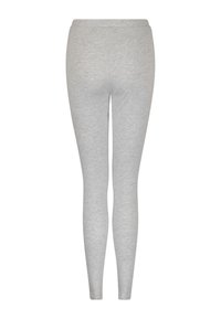 Leggings in cotone grigio con un design aderente, dotati di vita elasticizzata e una texture liscia. Nessun motivo o decorazione visibili.