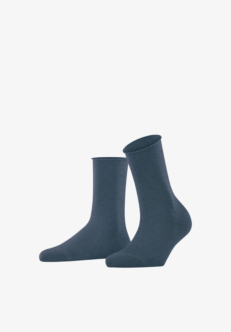Dunkelblaue Baumwollsocken mit einer glatten Textur, gerippten Bündchen und einem klassischem Knöchelhöhen-Design. Standardform für Komfort und Passform.