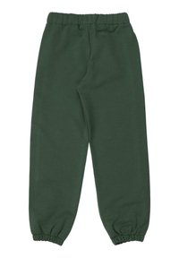 Grüne Jogginghose aus weichem Material, mit elastischem Bund und Bündchen, geradem Bein und ohne Taschen.