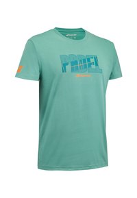 Lysegrøn bomulds-T-shirt med "PADEL" grafik i blå med orange detaljer. Korte ærmer, rund hals og afslappet pasform.