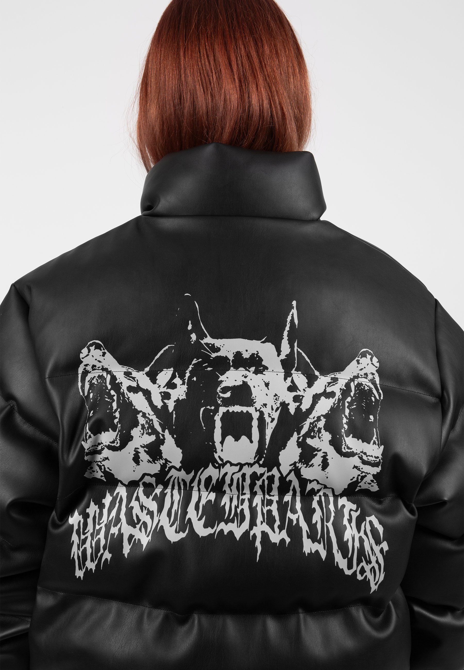 WASTED ダウンジャケット 黒 WASTED PARIS FAUX LEATHER PUFFER JACKET