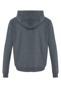 Gray fleece hoodie with a drawstring hood, ribbed cuffs, and hem. Smooth texture, simple design, and no visible branding or patterns.