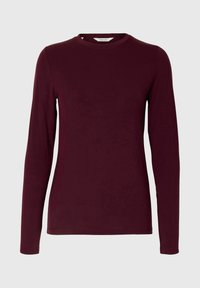 Bordeaux rood lange mouwen shirt van zachte stof, met een ronde halslijn en een aansluitende pasvorm. Geen zichtbare patronen of hardware details.