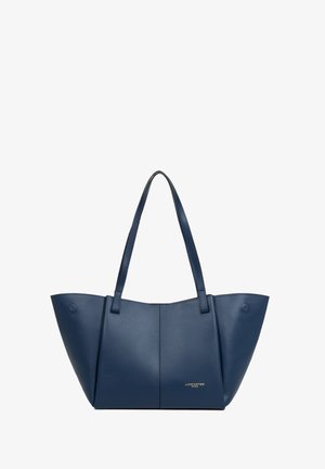 Sac fourre-tout Lancaster Paris en cuir bleu marine avec deux bretelles et un design structuré à ouverture large en haut.