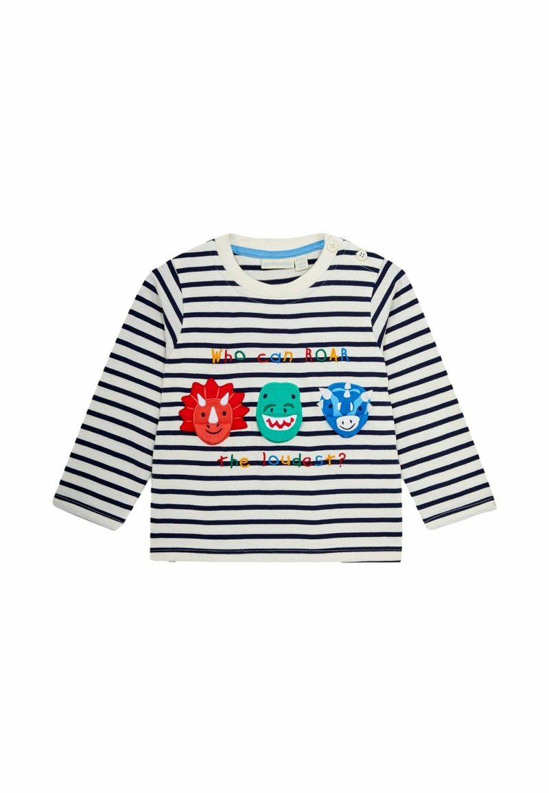 JoJo Maman Bébé - APPLIQUE - REGULAR FIT - Top dugih rukava - ecru navy stripe dino, Povećaj