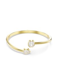 Bracelet en or avec des gemmes claires : une en forme de poire et l'autre hexagonale, montées à chaque extrémité d'un bandeau lisse.