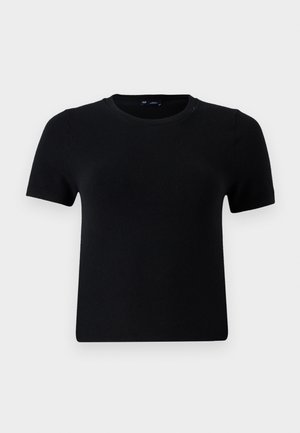 Svart kortermet t-skjorte med rund hals, laget av mykt stoff. Har en klassisk passform og et rent, enkelt design.