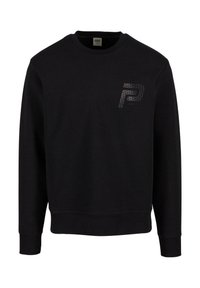 Črna sweatshirt iz bombaža, z rebrastim okroglim izrezom, dolgimi rokavi in vzorčastim logotipom na levem prsnem delu.