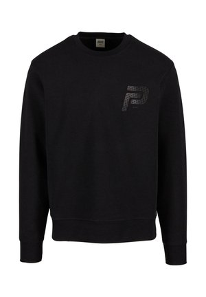 Črna sweatshirt iz bombaža, z rebrastim okroglim izrezom, dolgimi rokavi in vzorčastim logotipom na levem prsnem delu.