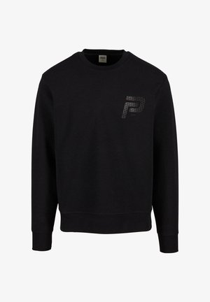 Črna sweatshirt iz bombaža, z rebrastim okroglim izrezom, dolgimi rokavi in vzorčastim logotipom na levem prsnem delu.