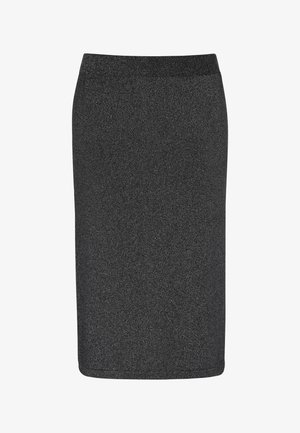 Gonna a matita nera, aderente, realizzata in materiale testurizzato e scintillante. Presenta una cintura elastica e un taglio alla lunghezza del ginocchio. Nessun accento aggiuntivo.