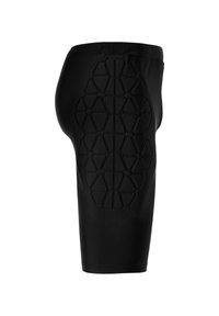 Pantalones cortos de compresión negros con un patrón hexagonal texturizado en la parte trasera, con un acabado de tela suave y una cinturilla elástica.