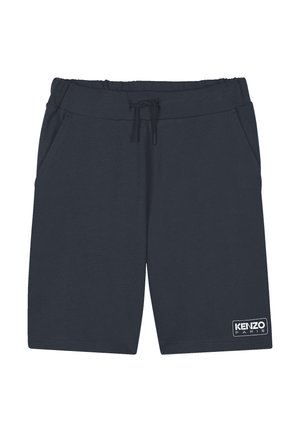 Shorts de sport bleu marine avec une taille élastique, un cordon de serrage, des poches latérales et un patch logo Kenzo Paris blanc sur le bas de la jambe gauche.
