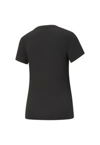 Camiseta de algodón negra de manga corta vista desde la parte de atrás, con un escote redondo y un dobladillo recto.