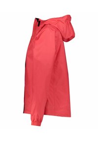 Rosa regnjacka med huva, med elastiska manschetter och rak passform. Tillverkad av lätt, vattenavvisande material.