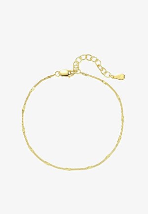 Bracelet en or présentant un design de chaîne délicate avec des maillons texturés alternés et un fermoir en forme de homard, ajustable grâce à un prolongateur de chaîne.