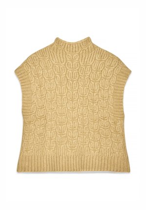 Beesid silmadega turtleneck mustrikootud kummipitsiga beez kampsun. Pehme materjal ja vabalt langev lõige.