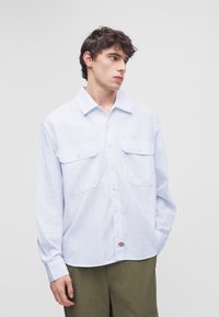 Νεαρός με κοντά σγουρά μαλλιά, ντυμένος με ανοιχτό μπλε ριγέ πουκάμισο και χακί παντελόνι, που κοιτάζει προς τα πλάγια.