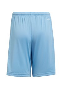 Světle modré atletické šortky z hladké látky s elastickým pasem, vybavené jednoduchým, nenápadným designem bez kapes.