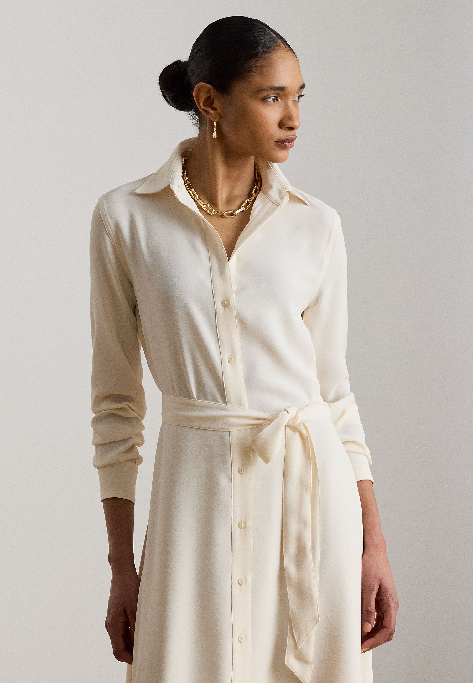 cream shirt dress Lauren Ralph Lauren BELTED DOUBLE-FACED GEORGETTE SHIRTDRESS - Size:2XL (Now Available) Blue Sky” dress pattern luau cream midi dress Its designed in a