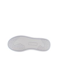White rubber shoe sole with a textured, zigzag pattern. Features a slight curve at the heel and a smooth edge along the outer perimeter.