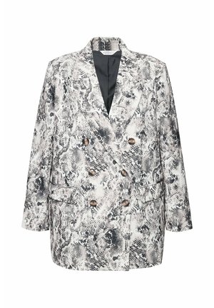 Dubbel-breasted blazer in een slangenprintpatroon, met een mix van zwart, grijs en witte tinten. Inclusief twee voorke pockets en bronzen knopen.