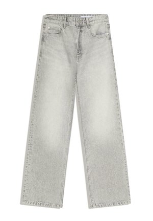 Světle šedé džíny s širokými nohavicemi a vybledlým efektem. Mají pět kapes a poutka na opasek. Vyrobeny z pevného, strukturovaného bavlněného materiálu.