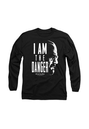 Black long-sleeve shirt featuring white text that reads "I AM THE DANGER" and a profile illustration against a solid background.