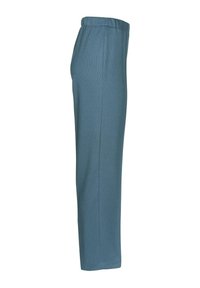 Relaxed fit, rechte beenbroek van een zachte, lichte teal stof. Voorzien van een elastische tailleband en een gladde, stevige textuur. Geen verdere accenten.