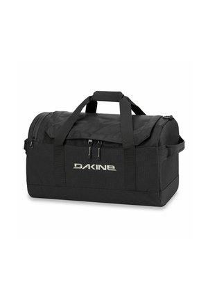 Schwarze Duffel-Tasche mit Reißverschluss, zwei Griffen und verstellbarem Schultergurt. Mit "DAKINE"-Logo in metallischem Silber. Strukturiertes Material.