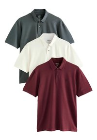 Set van drie poloshirts in donkergrijs, wit en bordeauxrood. Voorzien van korte mouwen, knoopsluiting en klein logo op de borst.