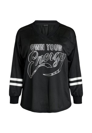 Zizzi, SPORTLICHES TOP AUS MESH MIT TEXTPRINT - Langarmshirt - schwarz
