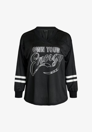 Zizzi, SPORTLICHES TOP AUS MESH MIT TEXTPRINT - Langærmet T-shirt - schwarz