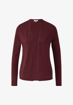 Burgunderfarbener Cardigan mit langen Ärmeln, offenes Frontdesign, weiche Stricktextur, ohne Verschlüsse, mit glatter Oberfläche.