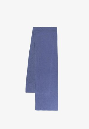 Gestreifte Strickschal in einer einheitlichen mittelblauen Farbe. Rechteckige Form mit glatter Textur und sauberen Kanten. Geeignet für verschiedene Stiloptionen.