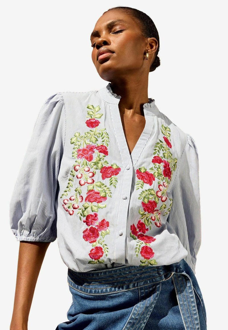 Love & Roses EMBROIDERED V NECK 3/4 SLEEVE  - Cămașă - stripe embroidery