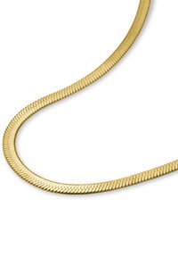 Collar de tono dorado con un diseño suave y flexible. Presenta eslabones planos que crean una textura elegante y pulida. Forma curva, estilo minimalista.