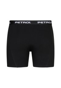 Boxeri negri din bumbac, cu o talie moale, având inscripția "PETROL" în litere albe. Textură netedă și design strâns.