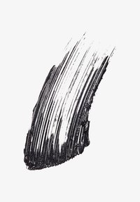 Trattino di vernice nera con finitura lucida, caratterizzato da linee lisce e strutturate e una leggera brillantezza, su uno sfondo bianco.