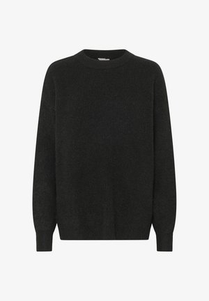 Maglione nero a maglia con scollo rotondo, maniche lunghe e polsini a coste. Presenta un materiale testurizzato e morbido con una vestibilità rilassata.