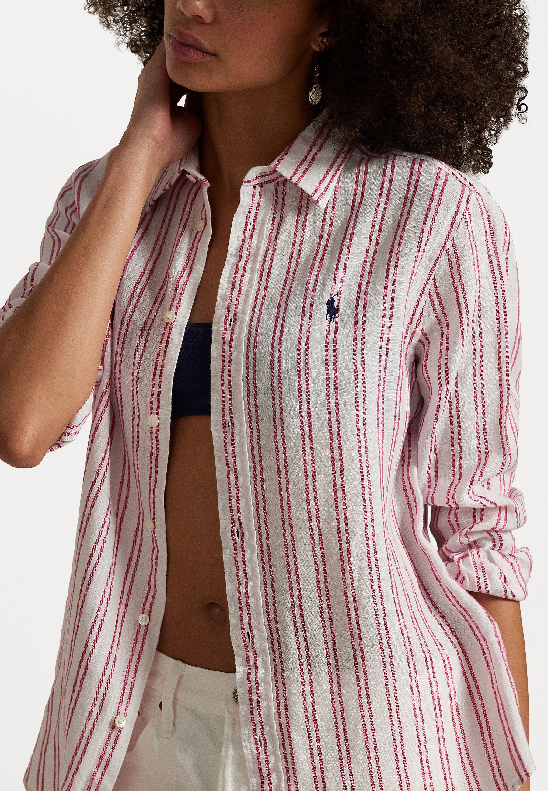 売れ筋商品|||ラルフローレン シャツ レディース トップス CLASSIC FIT STRIPED LINEN SHIRT - Button-down blouse - white/red Polo Ralph Lauren Women's Classic-Fit Striped 100% Linen