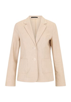 Beige blazer lavet af tekstureret stof med en klippet krave, to knapper og to forlommer. Slim fit design med lange ærmer.