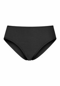 Čierne, stredne vysoké bikiny z jemného, elastického materiálu. Vyznačujú sa bezšvovým dizajnom s hladkými okrajmi a pohodlným strihom.