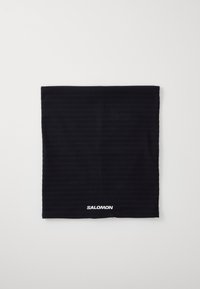 Juodas kaklo gaubtas su tekstūriniu raštu ir baltu "SALOMON" logotipu apačioje. Pagamintas iš minkštos, tamprios medžiagos, stačiakampio formos.