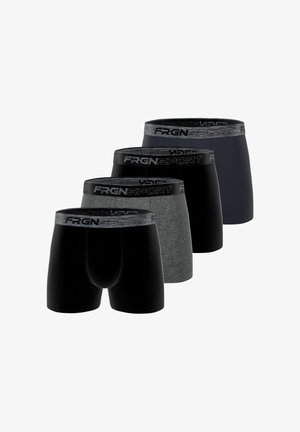 Ensemble de boxers noirs et gris, présentant une ceinture élastique douce avec le logo "FRGNSPORT", un tissu lisse et une coupe ajustée.