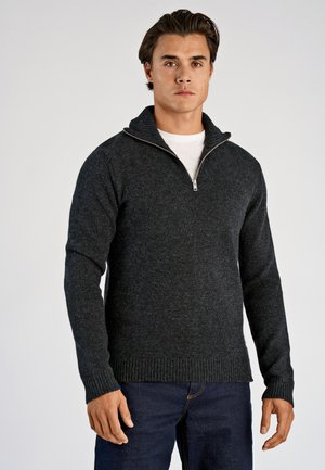 HALF ZIP - Stickad tröja - charcoal mel