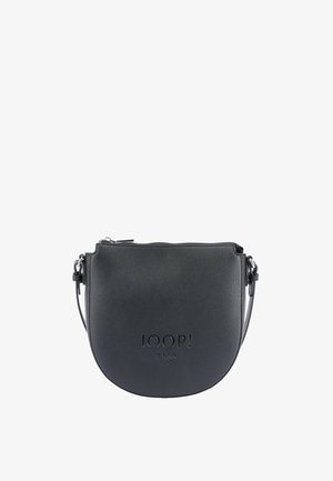 Borsa a tracolla in pelle nera con forma arrotondata, dotata di chiusura con zip e logo "JOOP!" impresso sul davanti. Inclusa tracolla regolabile.