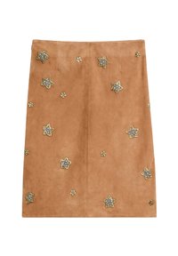 MIDI WITH RHINESTONE DETAIL - Leren rok - camel