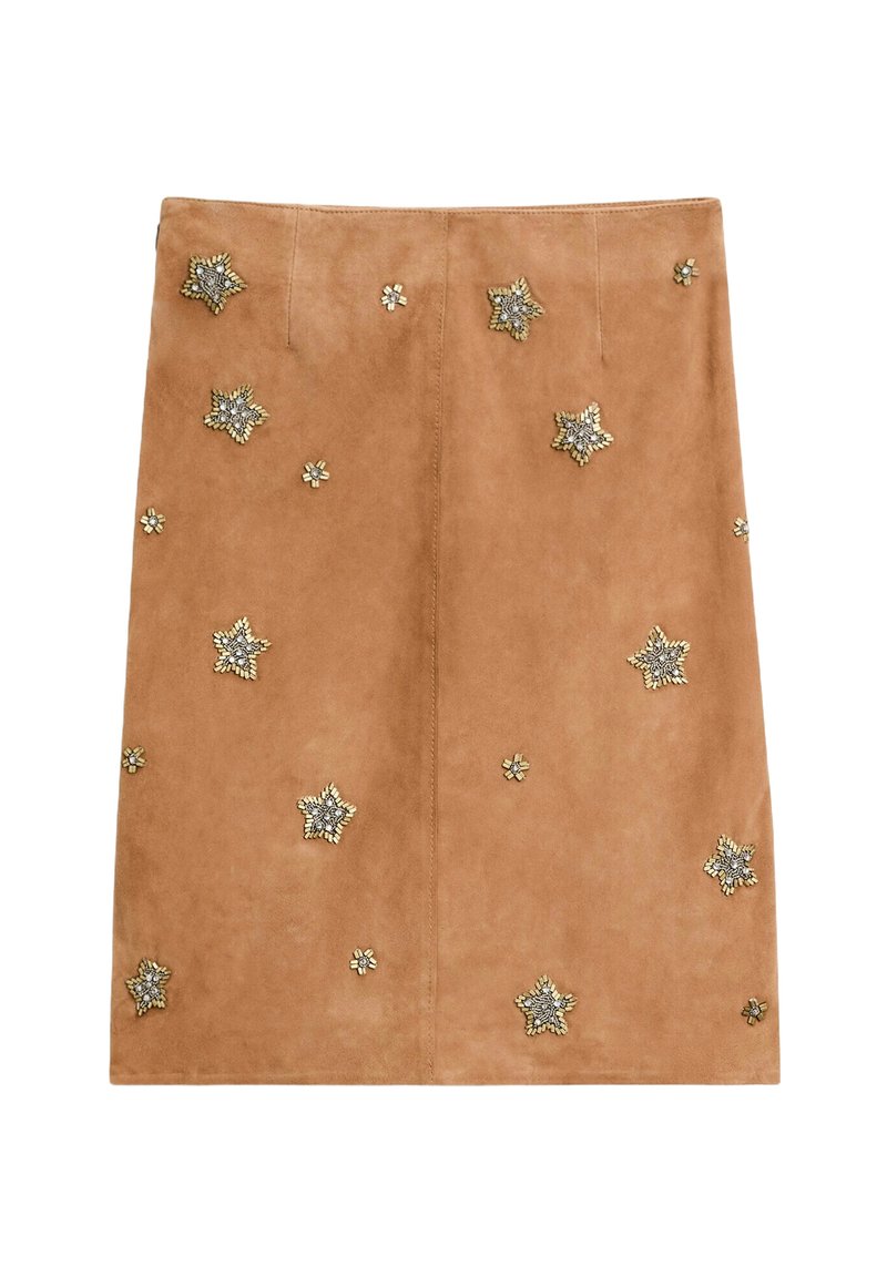 Massimo Dutti MIDI WITH RHINESTONE DETAIL - Leather skirt