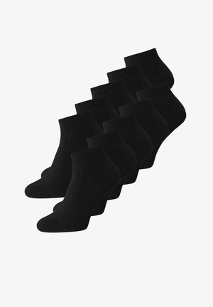 Black ankle socks in a pack of ten, made of soft material with a ribbed cuff, featuring a smooth texture and classic design.
